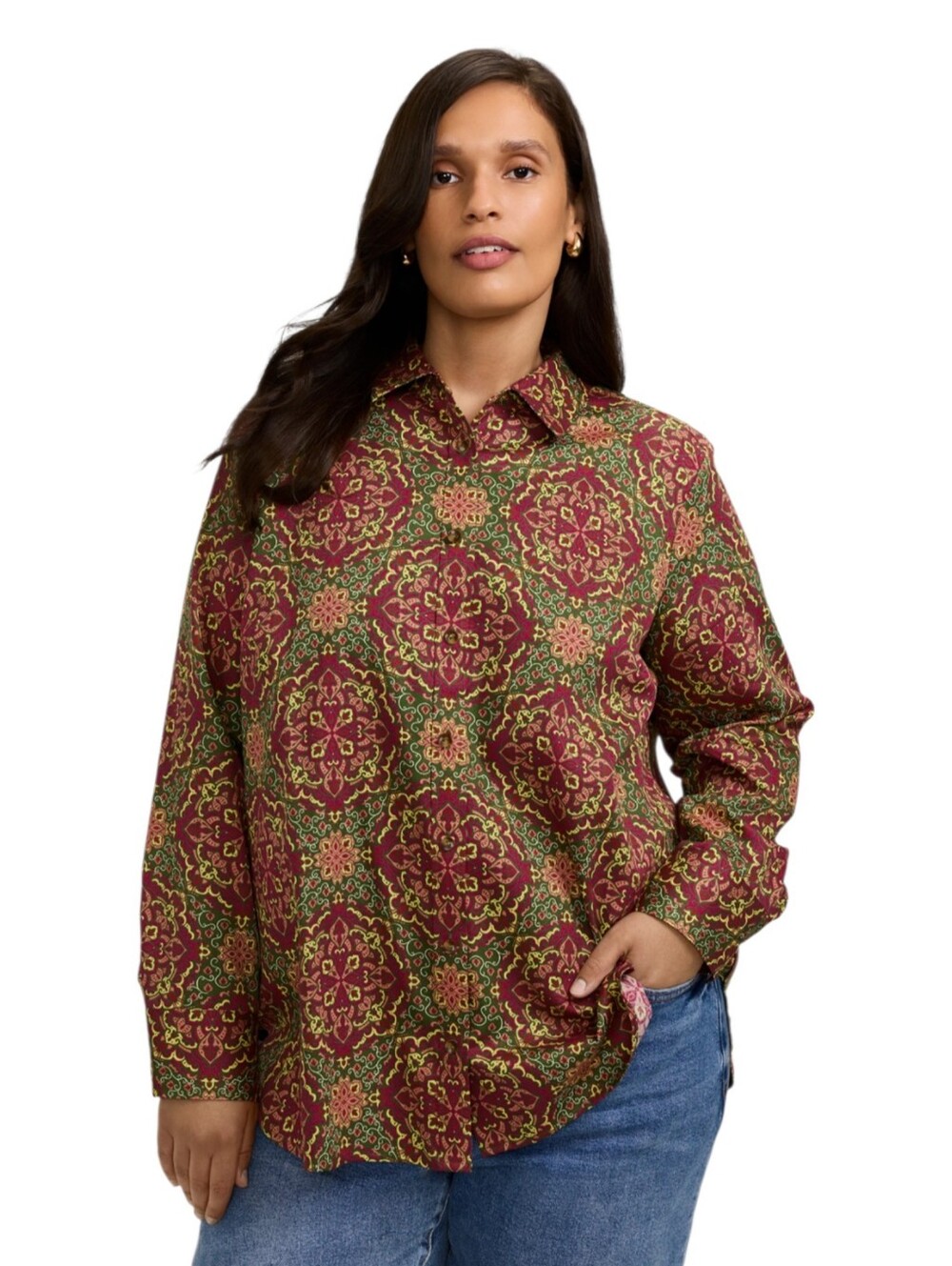 Foxcroft Meghan Fall Medallion Long Sleeve Shirt Cotton Sateen LIKE NEW
